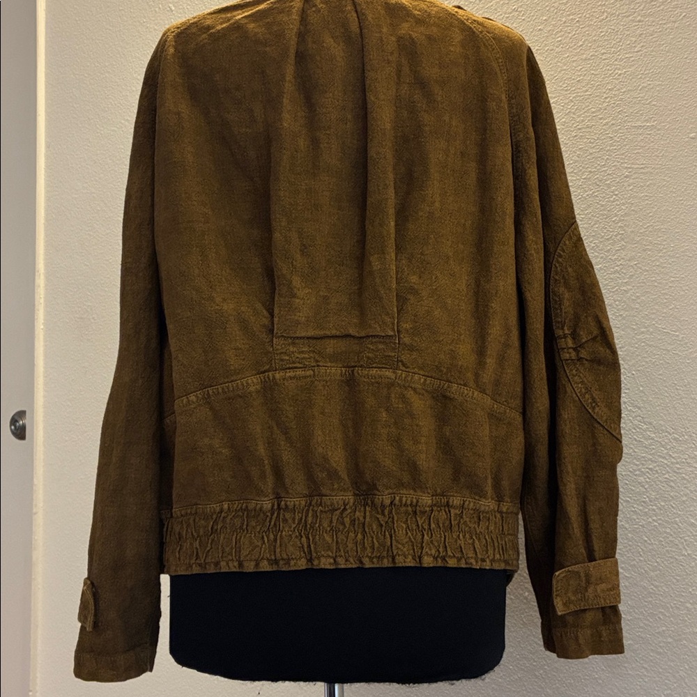 Free People Jayde Mustard Linen Safari Bomber Jacket Small 44” Chest $168 NWOT - Picture 10 of 15